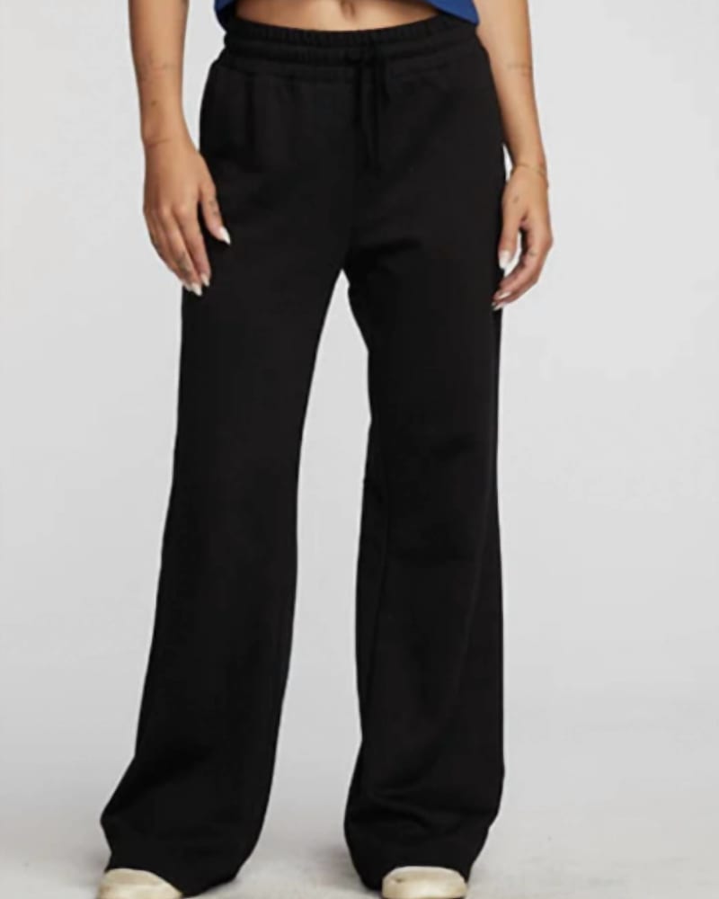 Front of a model wearing a size L Hudson Jogger in Black in Black by Chaser. | dia_product_style_image_id:339047